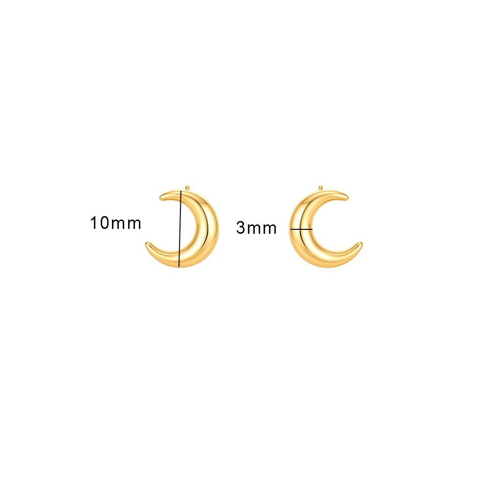 Two gold crescent-shaped hoop earrings shown on a white background with dimension labels indicating 10mm and 3mm.